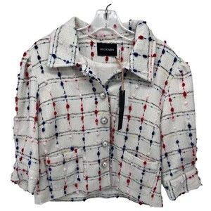 Dolce Cabo NWT Crop 3/4 Sleeve Blazer Jacket White Multicolor Tweed Pearl M